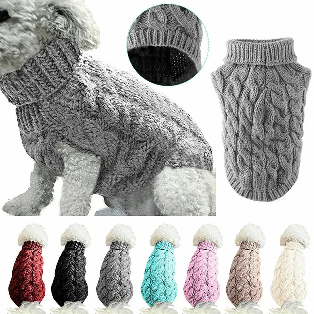 Winter Warm Dog, Cats Sweater Turtleneck, Easy Wear Open Front Pet Pullover for Small Medium Dogs, Soft Machine Washable Knit Coat