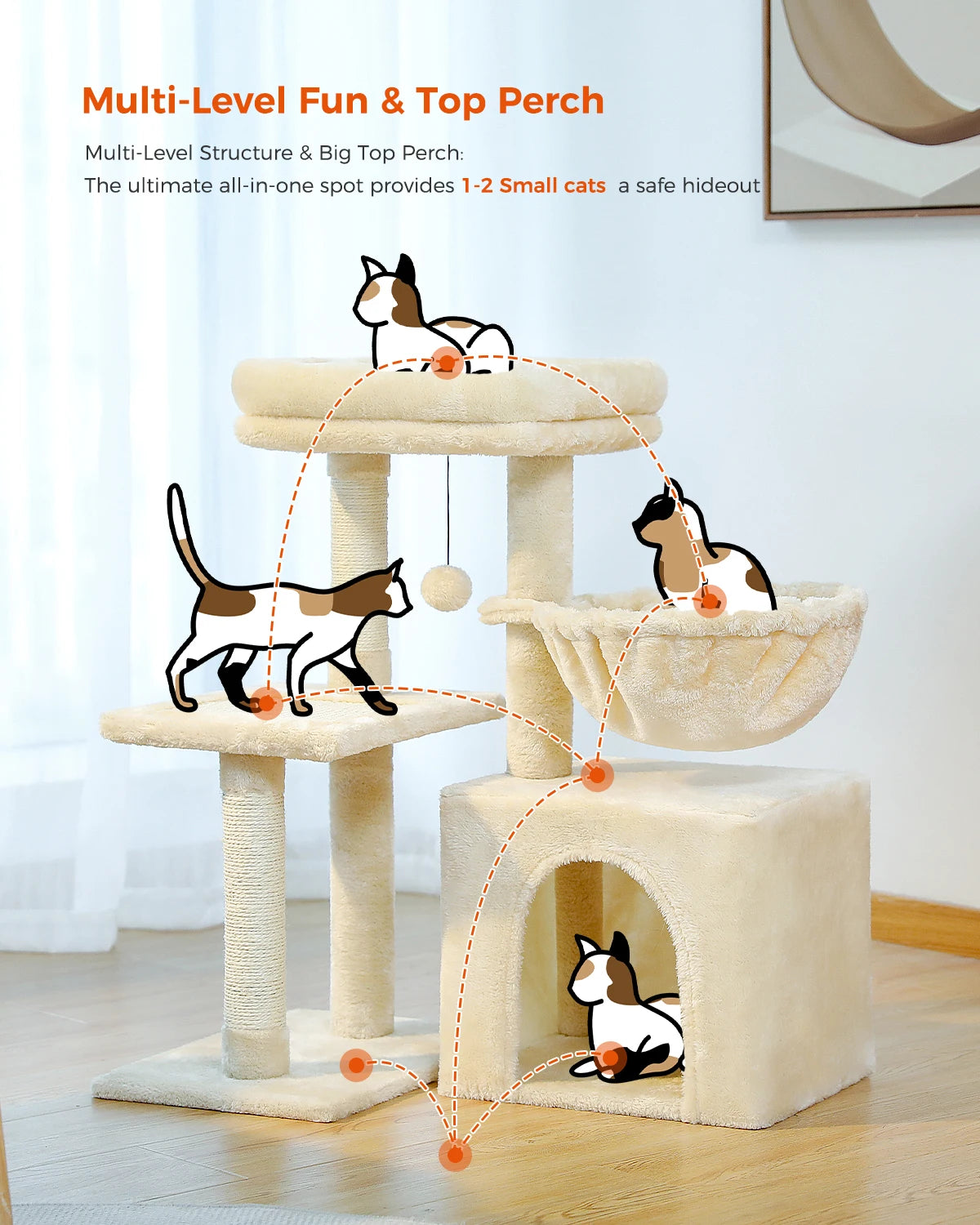 Small Cat Tree, Cat Tower with Natural Sisal Scratching Post, Spacious Top Perch, Private Cat Condo, Perfect for Indoor Cats,,Cat Toy