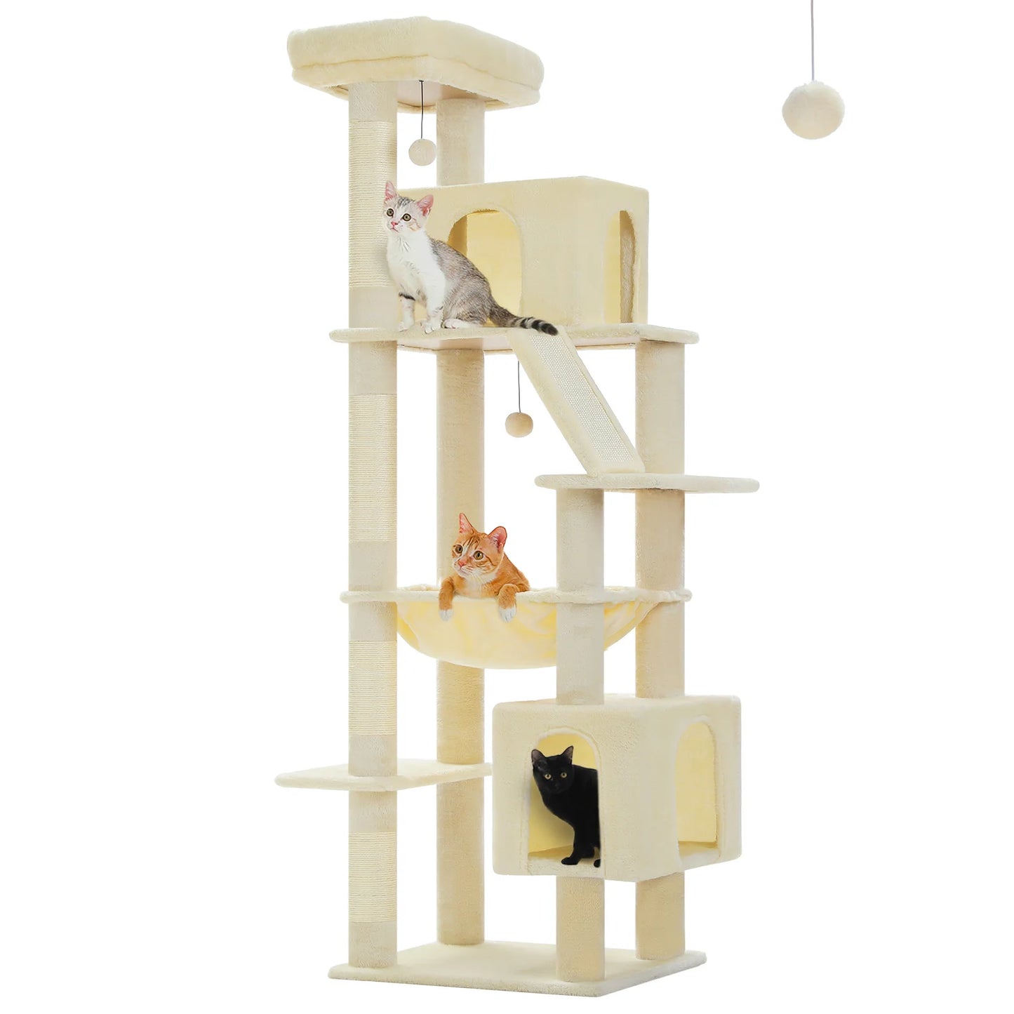 Tall Cat Tree with Scratching Posts Cozy Hammock Top Perch Multi-Level Large Cat Tower Spacious Cat Condo for Indoor Cat Toys