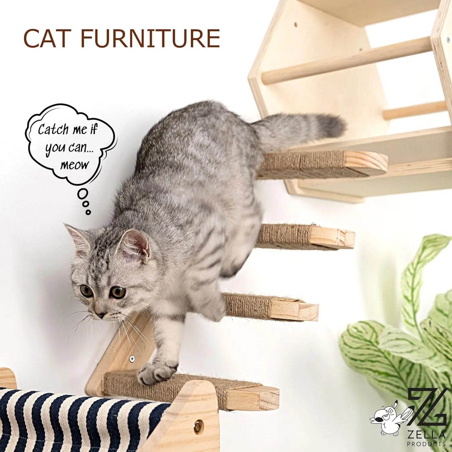 3-Piece Cat Wall Furniture Set - Hammock, Hexagon House, ClimSteps - Wall Mounted Shelves, Perches, and Beds - Modern Design