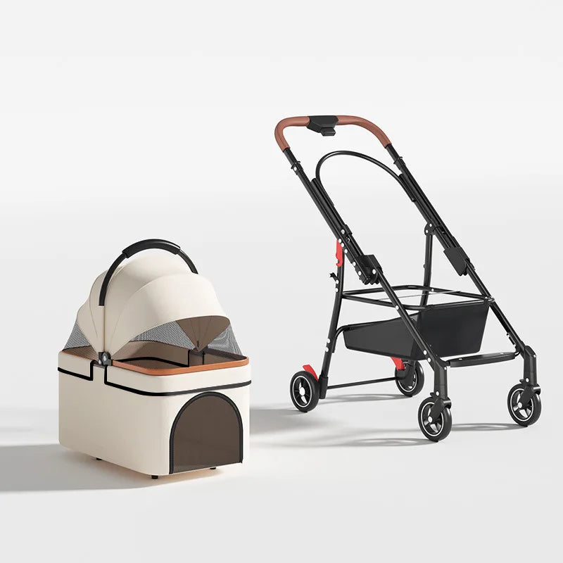 2 in 1 Foldable Pet Travel Carrier for Small/Medium Dogs Cats up to 50lbs, Detachable Portable Pet Bag stroller pet ,【One-Pull Open】