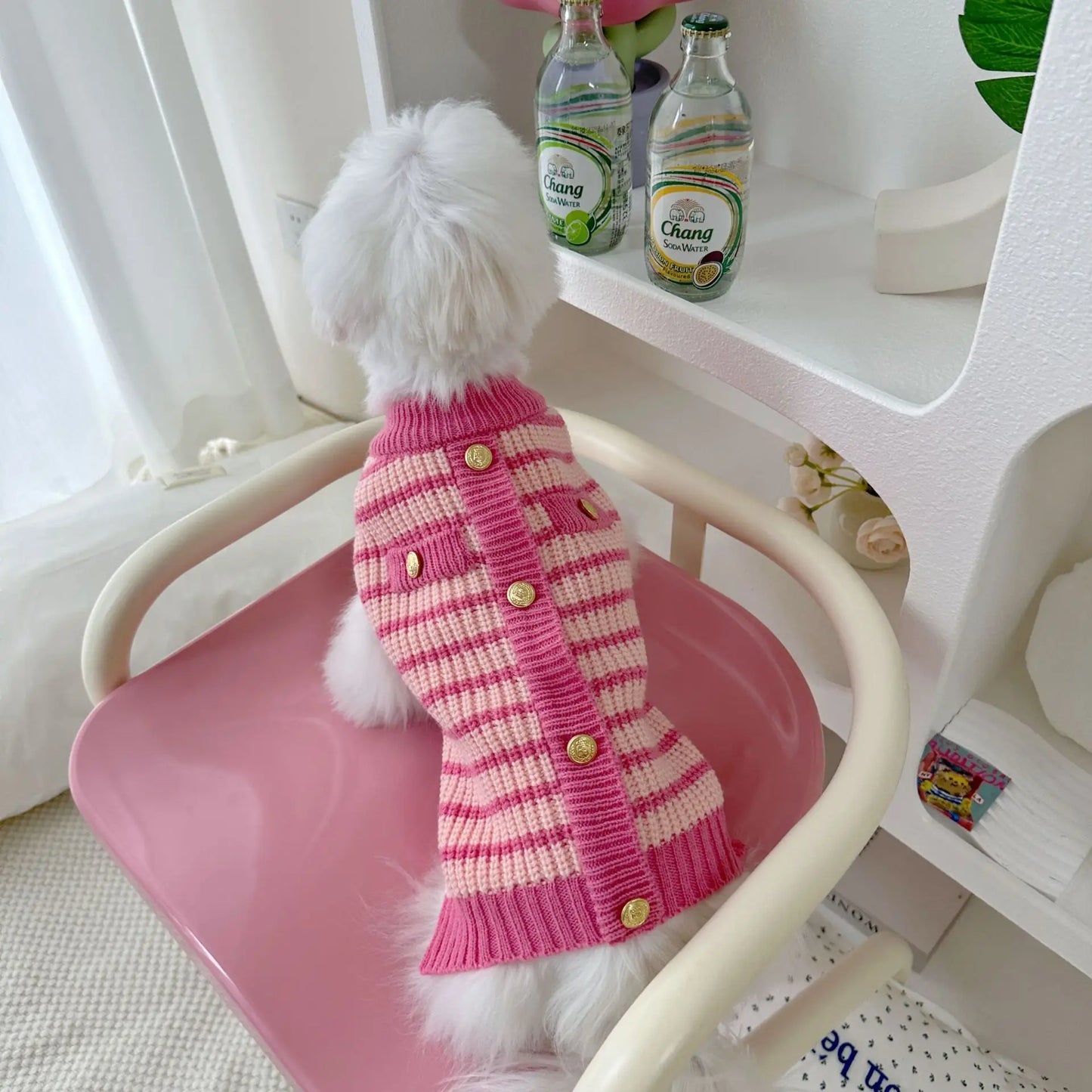 Warm Autumn and Winter Pet Clothes ,Small Dog and Cat Sweaters, Korean Pink Green Knitted Sweater, Simple Fabric Soft Comfortable