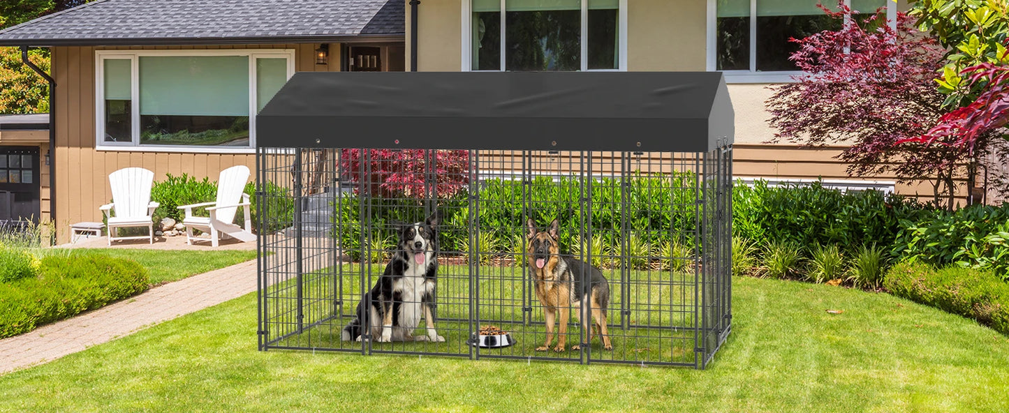 Heavy Duty Large Dog Kennel, Pet Welded Metal Playpen,  Animal Cage with Roof Cover, Pet Run Enclosure , Playpen House Outdoor or Indoor