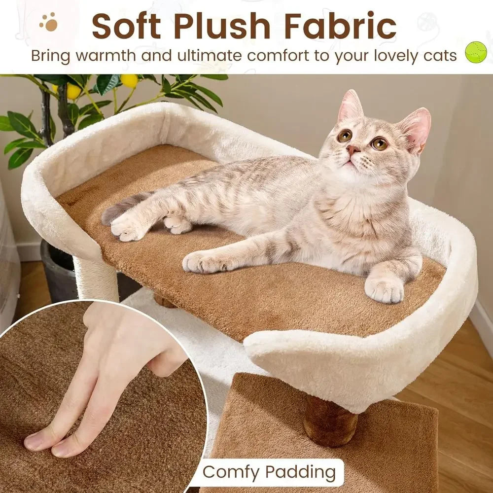 Compact 28 Cat Tower with Sisal Posts, Multi-Level Platforms and Cozy Top for Senior Cats