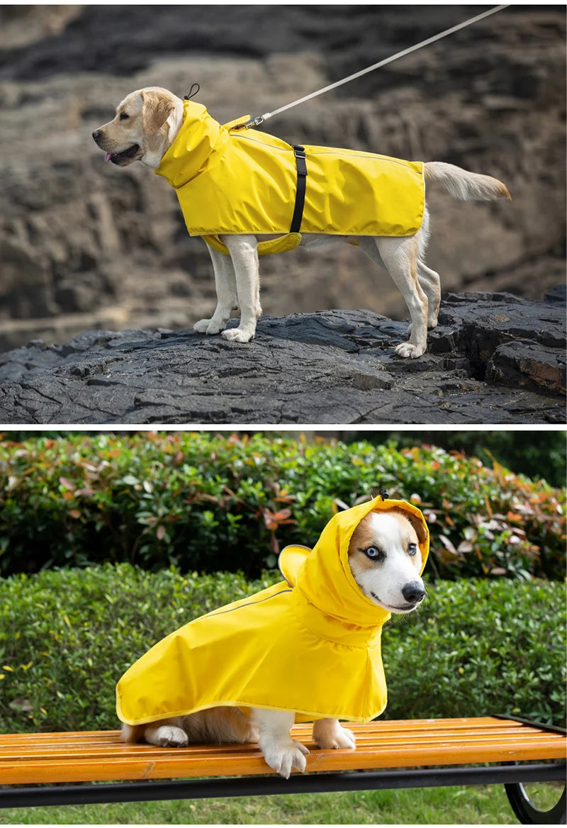 Reflective Dog Raincoat with Adjust Hood, Pet Poncho Body Coverage ,Turtleneck Waterproof Dog Rain Jacket for Medium Large Dogs