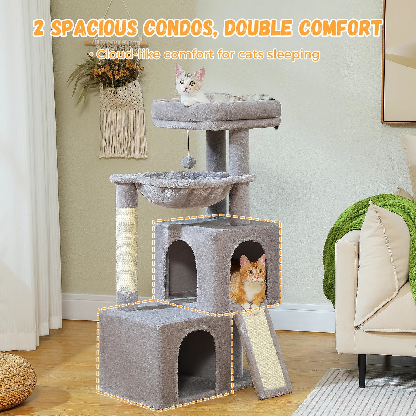 Large Cat Tree for Indoor Cats , Multi-Level Cat Tower with Spacious Condos , Sisal Scratching Pad, Kitten House, Accessories Cat Toys