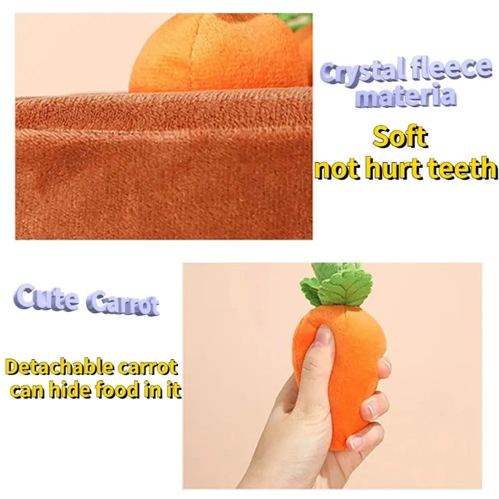 Plush carrot dog reinforced puzzle toy for interactive play, mental stimulation and foraging carrot patch dog puzzle toy
