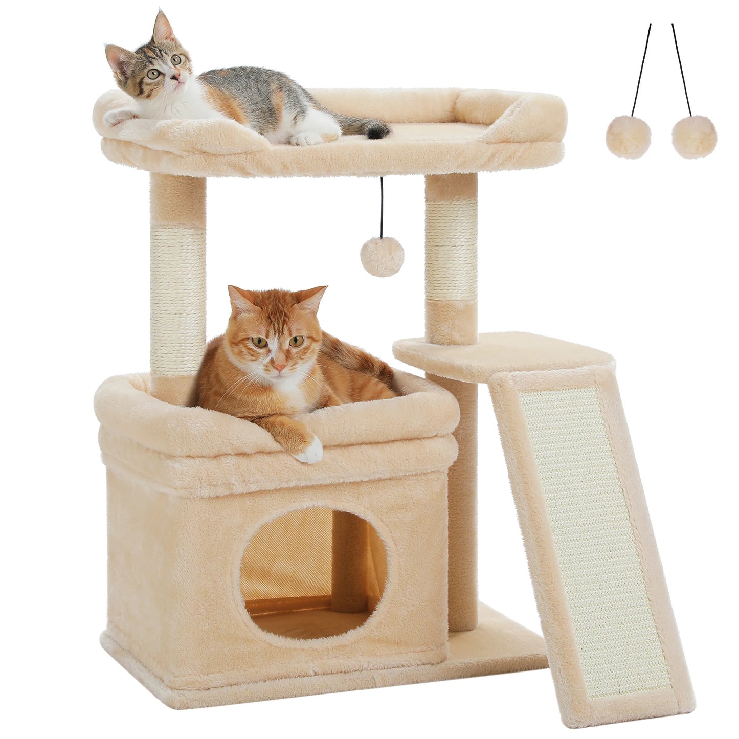 Small Cat Tree for Indoor Cat, Tower with Sisal Scratching Post and Pad, Wide Top Perch , Large Cat Condo ,Cat Scratchers, Cat Toys