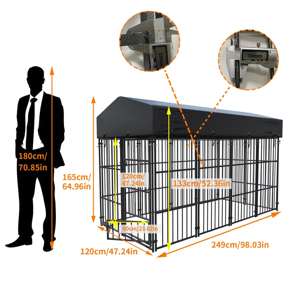 Heavy Duty Large Dog Kennel, Pet Welded Metal Playpen,  Animal Cage with Roof Cover, Pet Run Enclosure , Playpen House Outdoor or Indoor