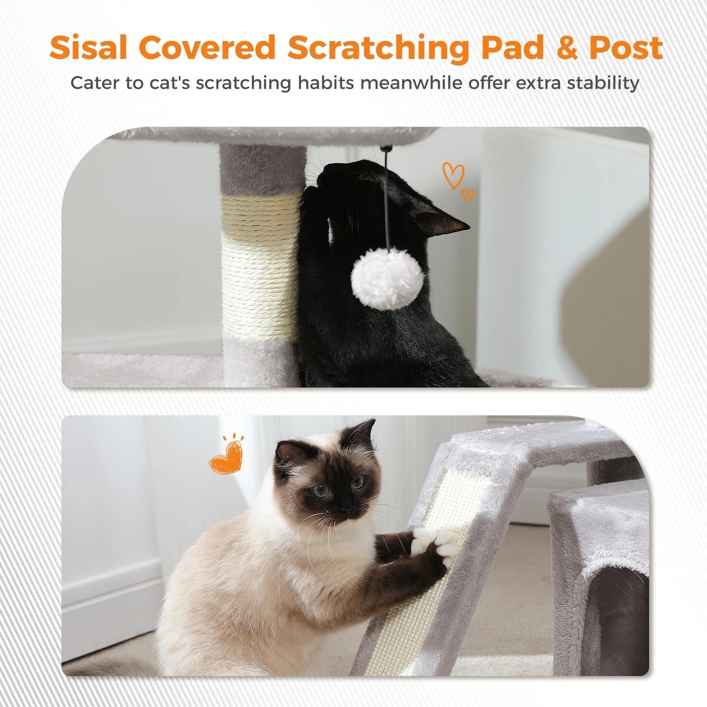 Small Cat Tree for Indoor Cat, Tower with Sisal Scratching Post and Pad, Wide Top Perch , Large Cat Condo ,Cat Scratchers, Cat Toys
