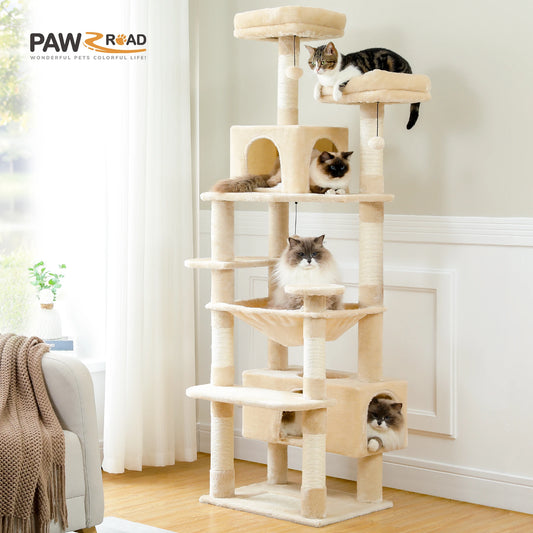 Multi-Level Cat Tree Tower with Scratching Posts &  Board , Hammock, Cat Condo, Spacious Top Perch,Dangling Balls for Indoor Cats