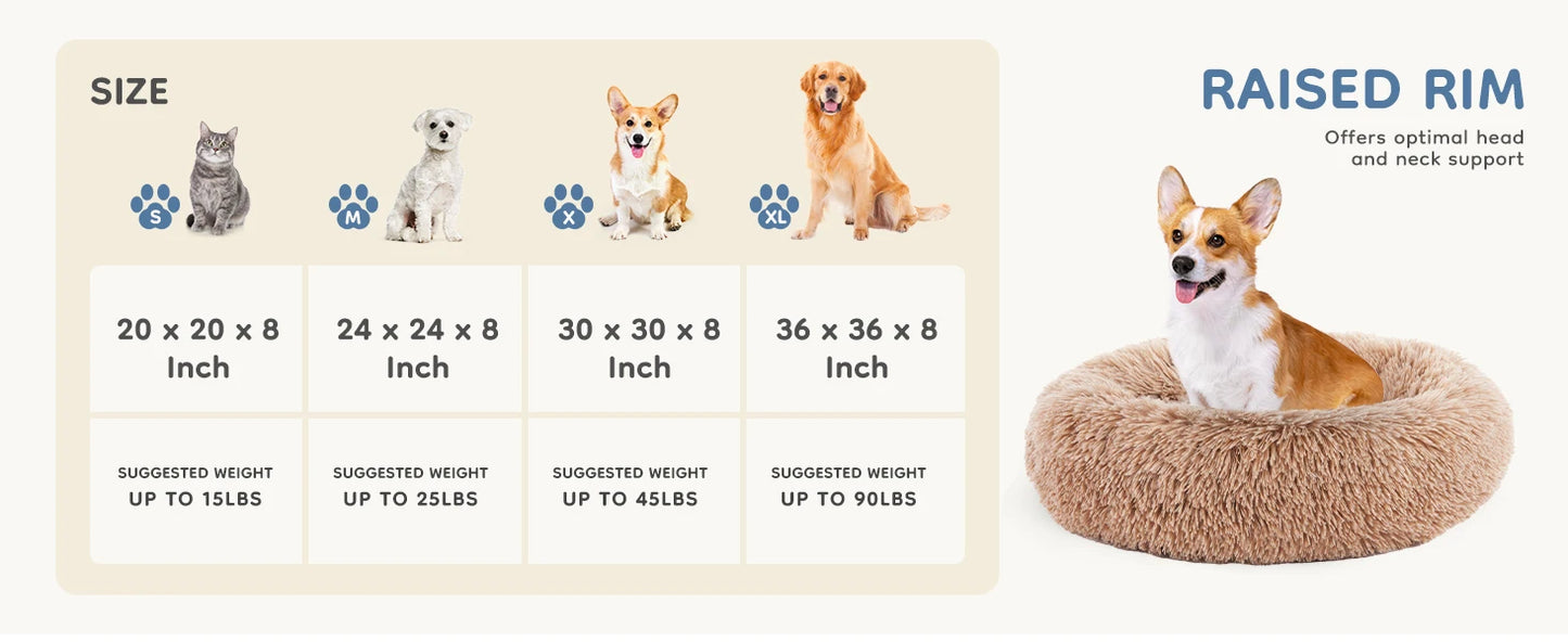 JHK Calming Dog Bed for Medium to Large Dogs , Washable Large Pet Bed , Anti-Slip Round Fluffy , Plush Faux Fur Dog Bed