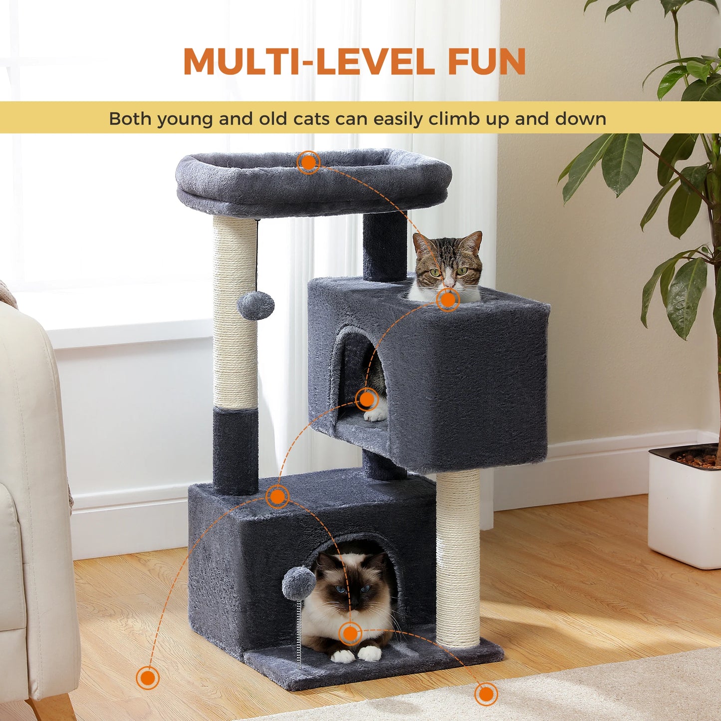 Large Cat Tree for Indoor Cats , Multi-Level Cat Tower with Spacious Condos , Sisal Scratching Pad, Kitten House, Accessories Cat Toys