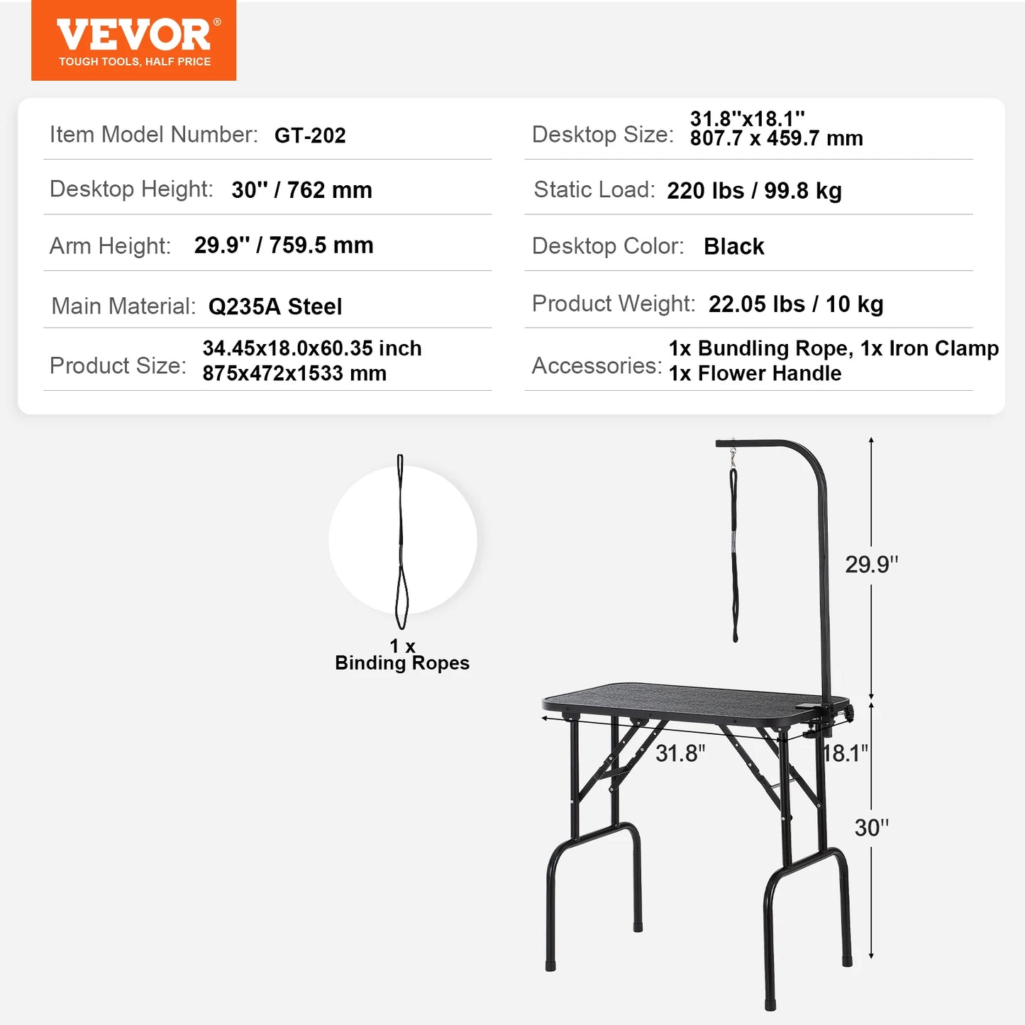 Pet Grooming Table Two Arms with Clamp, Dog Grooming Station Foldable Stand for Medium Small Dogs with Grooming Loop