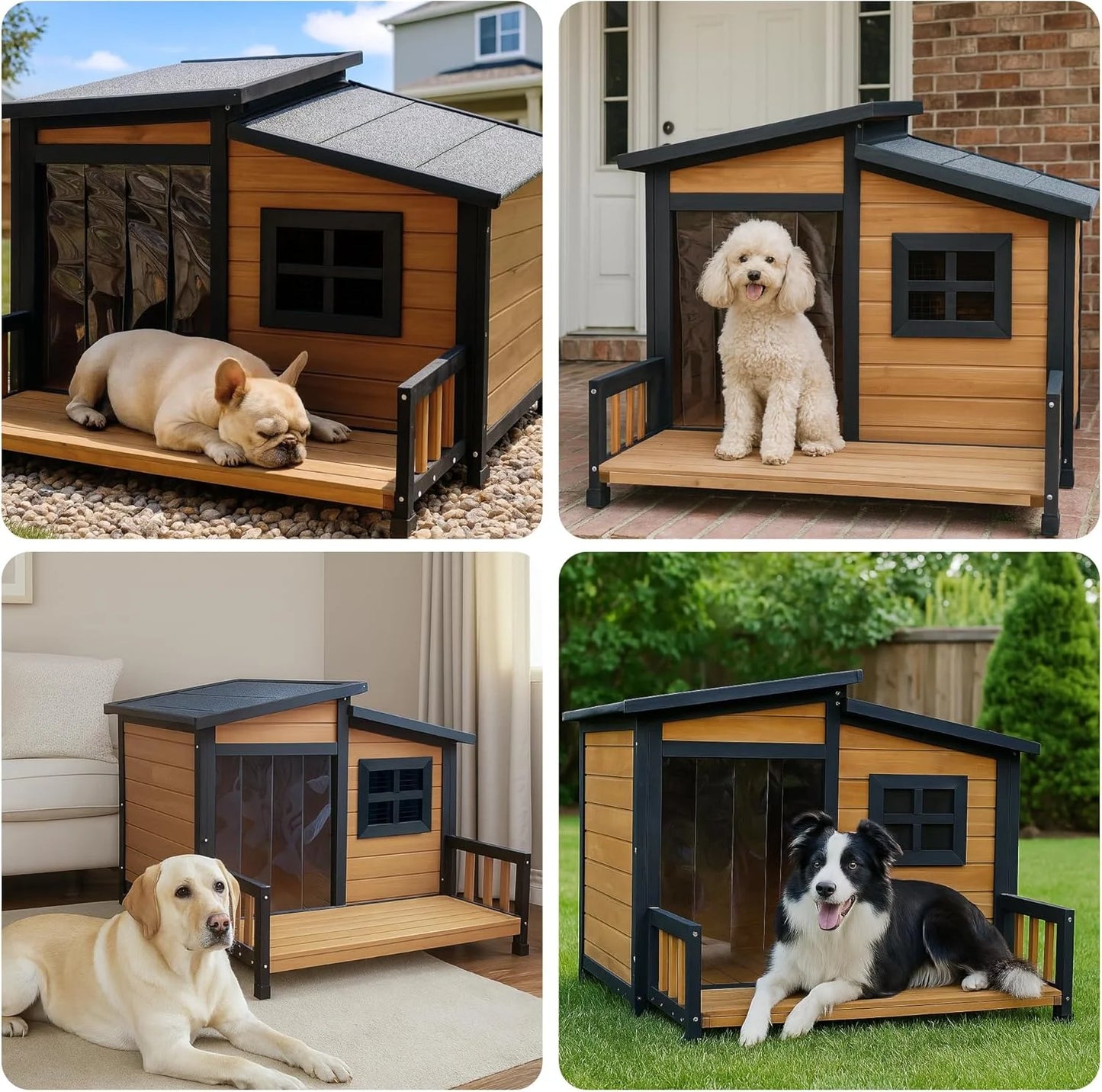 Large Indoor Outdoor Dog House,Wood Insulated Dog House,Weatherproof Outside Shelter with Elevated Floor,Easy to Assemble