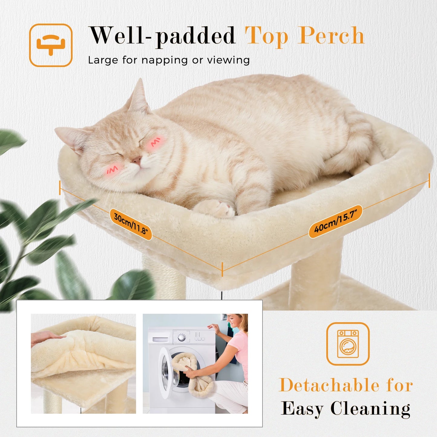 Small Cat Tree Tower with Scratching Pad, Two Large Condos, Cat Scratching Post for Indoor, Kitten House Bed, Cat Accessories