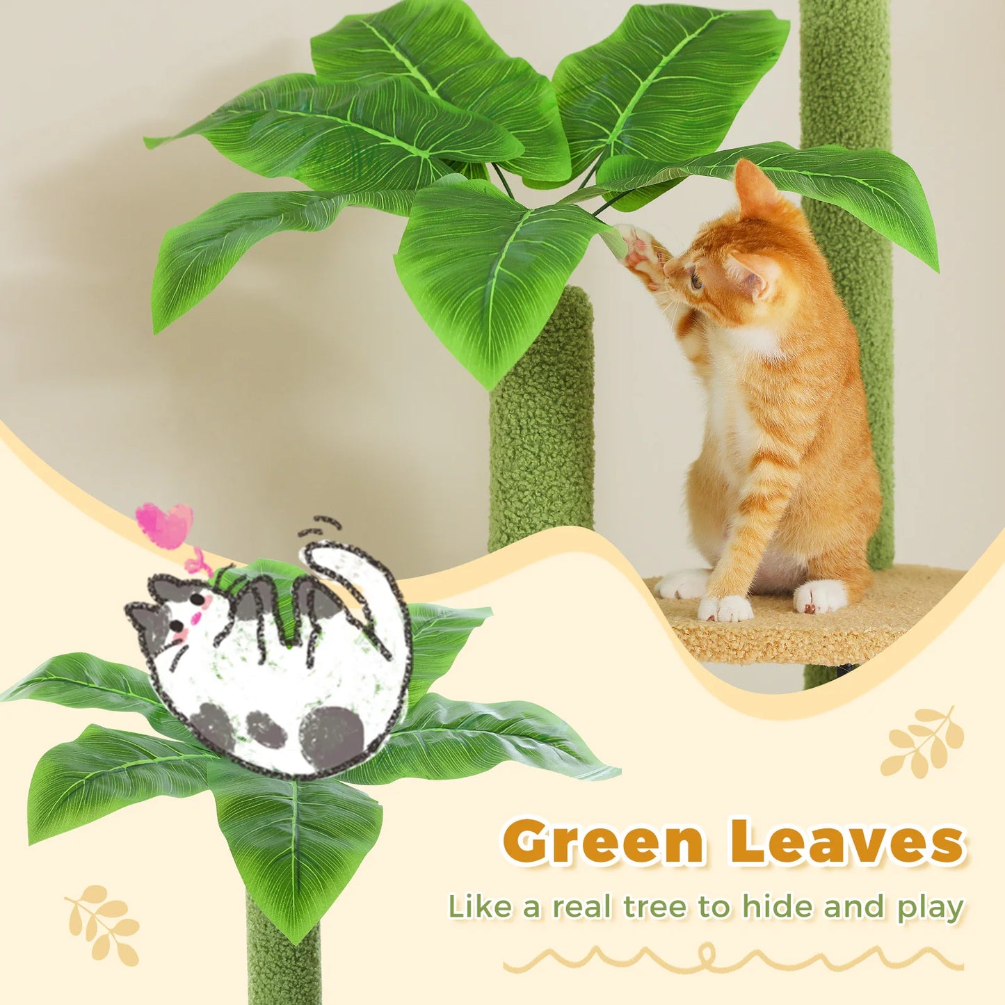 Height Adjustable Wooden Cat Tree with Large Hammock, Sisal Scratching Posts ,Floor to Ceiling Cat Tower ,Cozy Cat Condo for Indoor