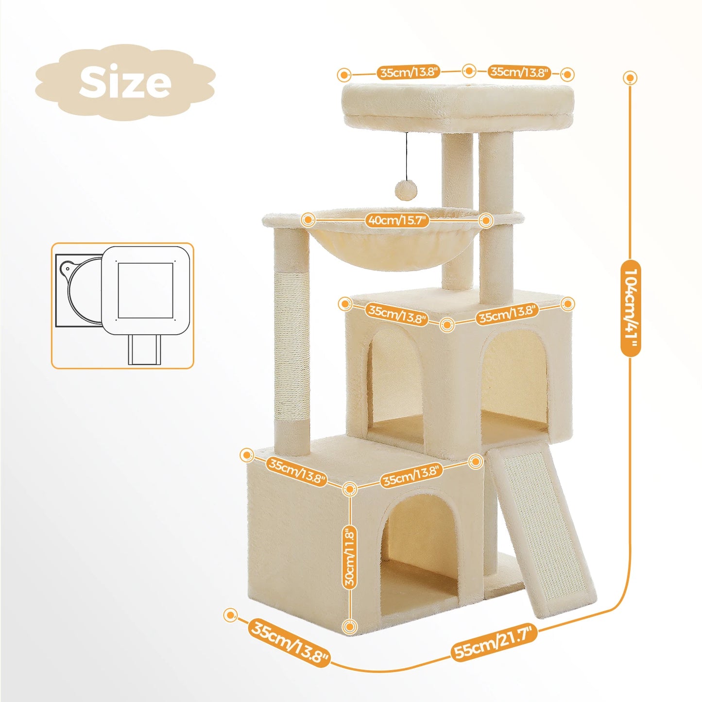 Large Cat Tree for Indoor Cats , Multi-Level Cat Tower with Spacious Condos , Sisal Scratching Pad, Kitten House, Accessories Cat Toys