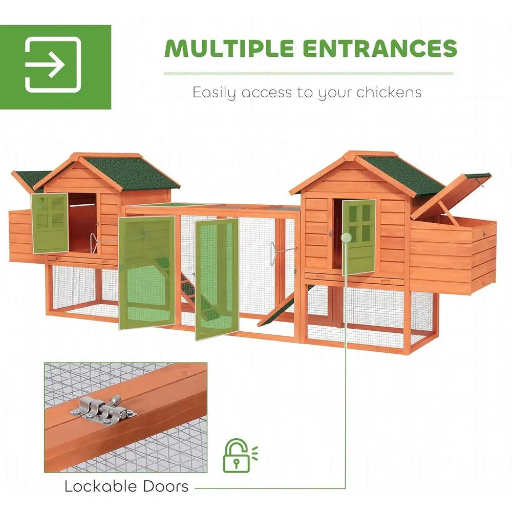 Wooden Chicken Coop, Large Dual-Deck  with Garden Bed, Nesting Boxes, Removable Trays, and Ramps for Backyard, 123L x 27.5W x 42.5