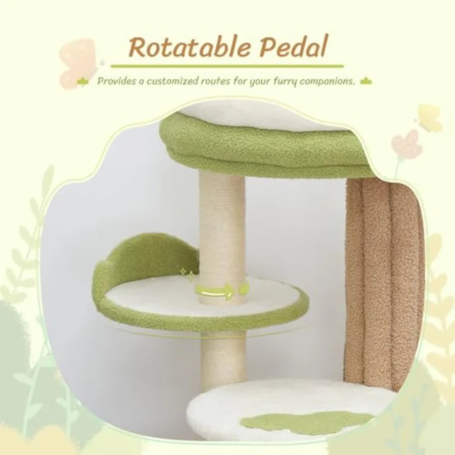 42.5 Cute Cat Tree Green Cat Tree for Indoor Cats,  Aesthetic Cat Tower with Teddy Fleece Cats,  Condo Unique Cat Furniture for Small Cats
