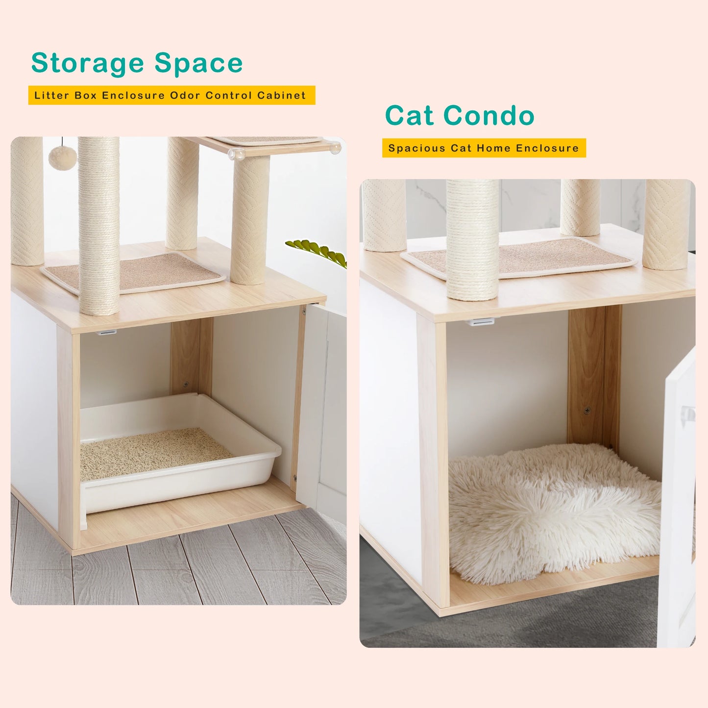 Multi-Level Cat Tree for Indoor Wood Cat , Tower with Scratching Posts Spacious Condo, Hammock Top Perch Cat Scratcher