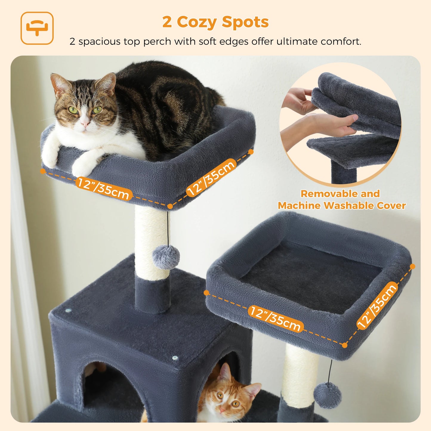 Multi-Level Cat Tree Tower with Scratching Posts &  Board , Hammock, Cat Condo, Spacious Top Perch,Dangling Balls for Indoor Cats