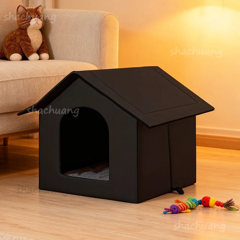 Large Outdoor Insulated Cat & Dog House -Winter Warm Elevated Shelter with Curtain Roof, Sturdy Zipper-Access Door & Stable Base