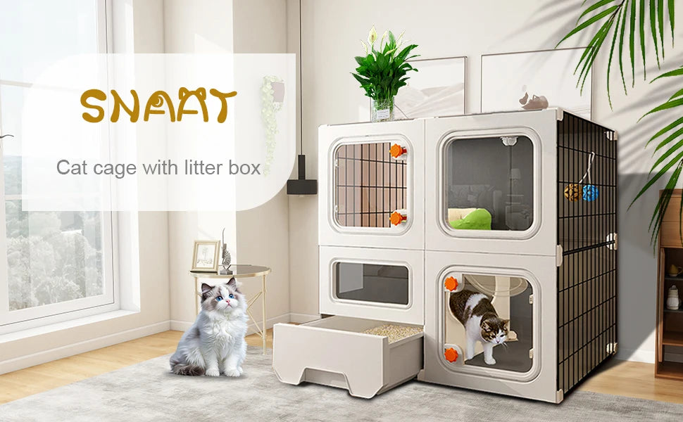 Cat Cage Enclosure with Litter Box, Cat Playpen Detachable Metal, Cat Cage Indoor and Outdoor, Ferret Cage, Rabbit Cage
