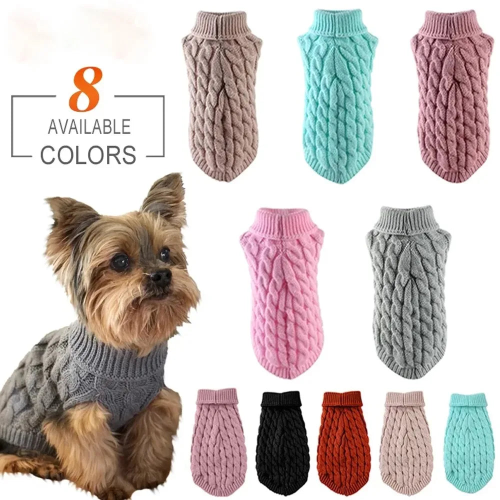 Winter Warm Dog, Cats Sweater Turtleneck, Easy Wear Open Front Pet Pullover for Small Medium Dogs, Soft Machine Washable Knit Coat