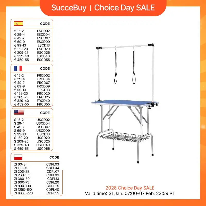 Pet Grooming Table Two Arms with Clamp, Dog Grooming Station Foldable Stand for Medium Small Dogs with Grooming Loop
