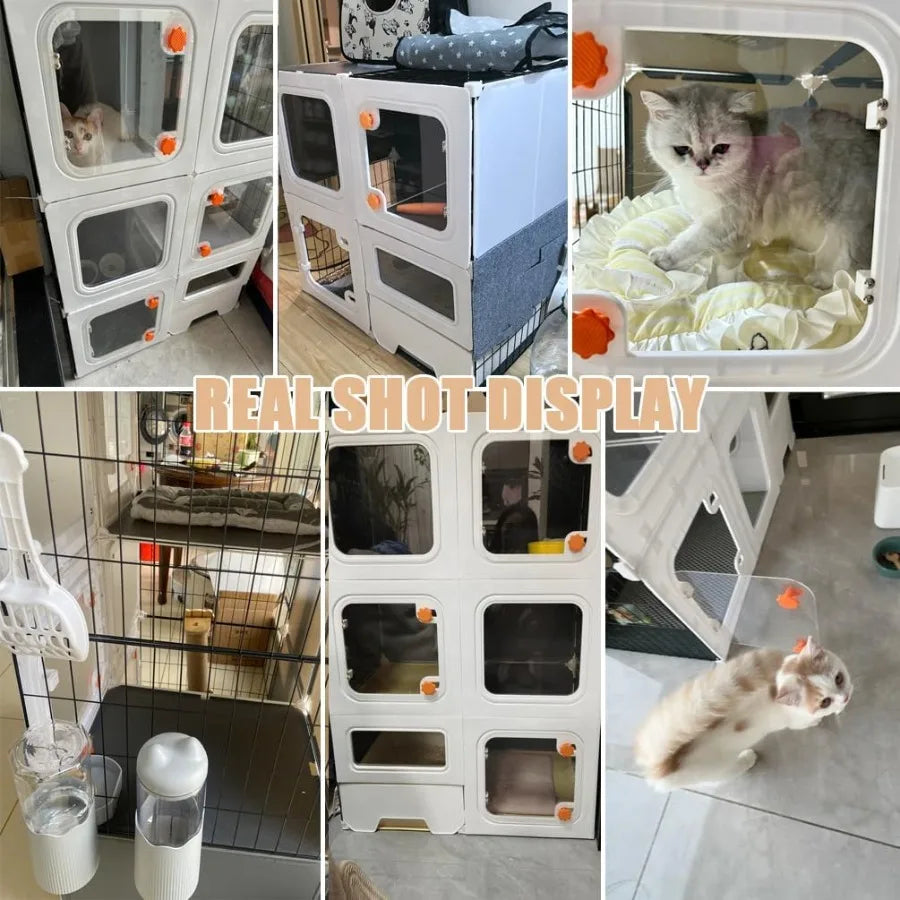 Cat Cage Enclosure with Litter Box, Cat Playpen Detachable Metal, Cat Cage Indoor and Outdoor, Ferret Cage, Rabbit Cage