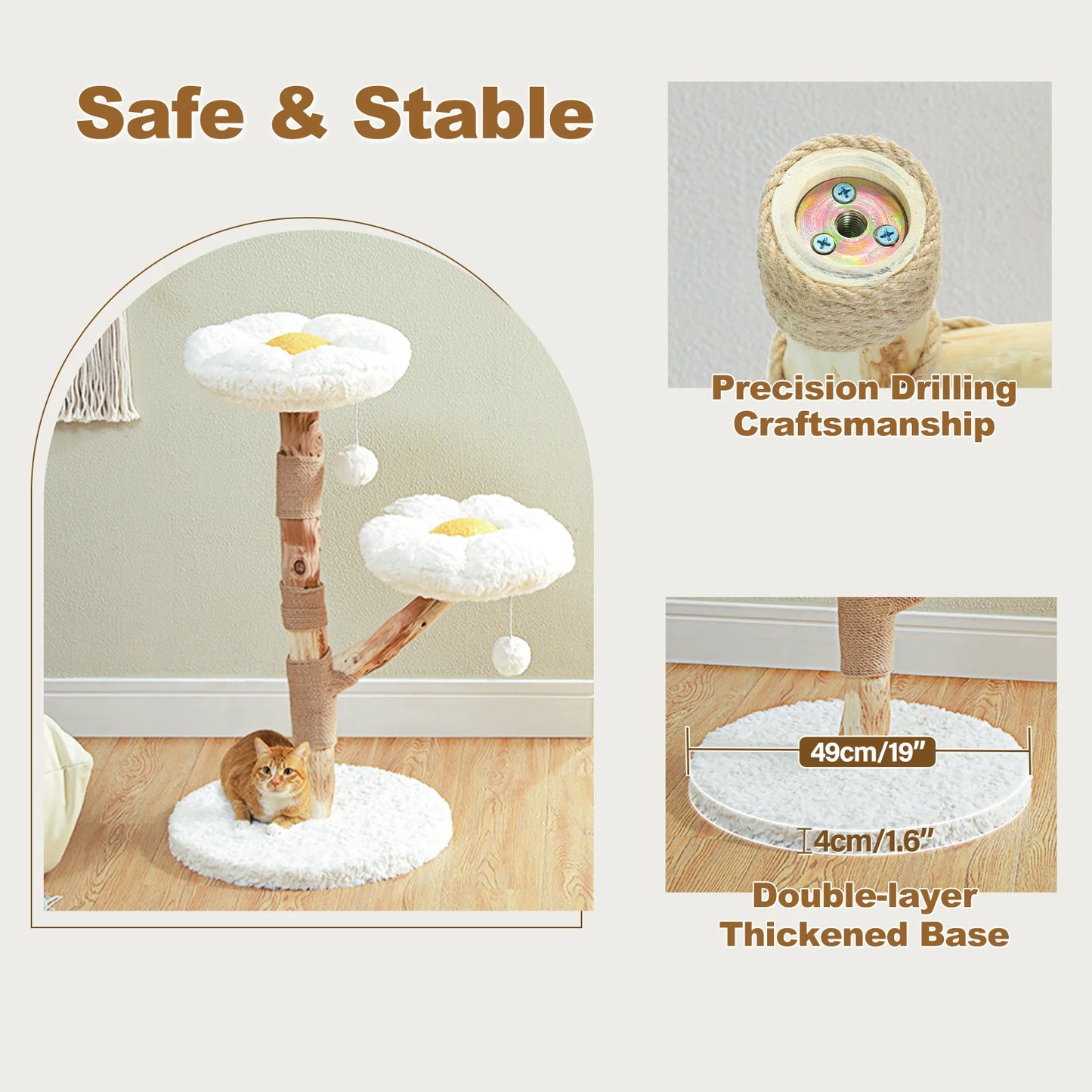 Flower Cat Tree for Indoor Cats ,  Modern Wood Cat Tower with 2 Perches , Sisal Scratching Post Scraper for Cats