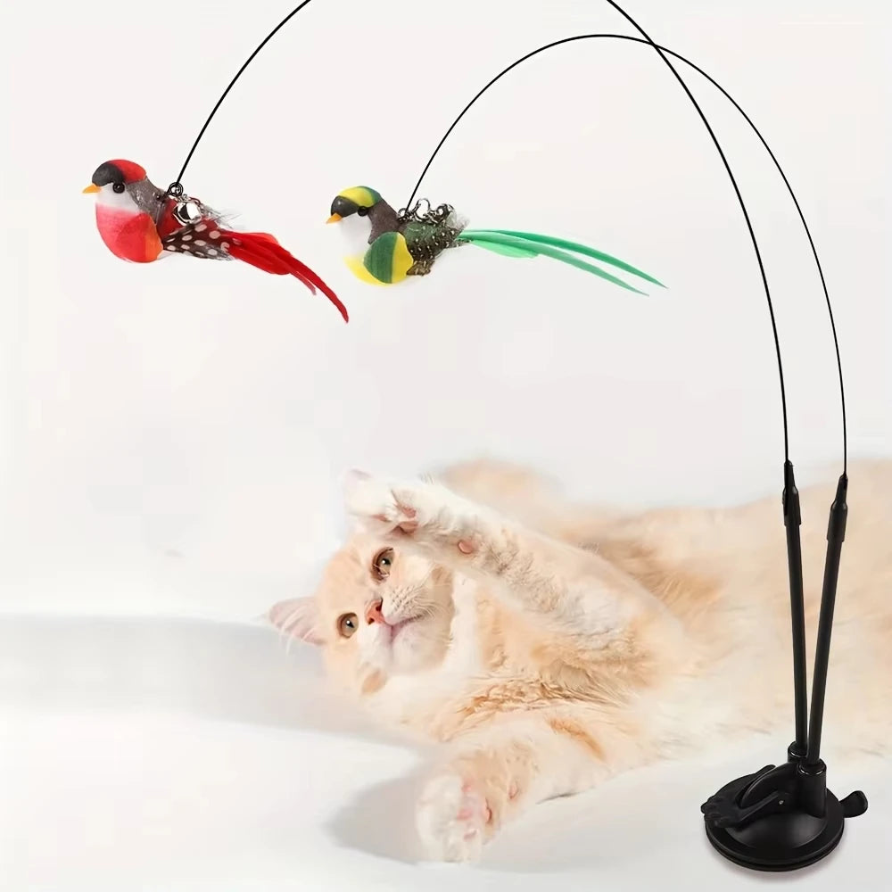 Interactive Cat Wand - Non-slip suction cup base and double-locking grip design, no batteries required, suitable for indoor and