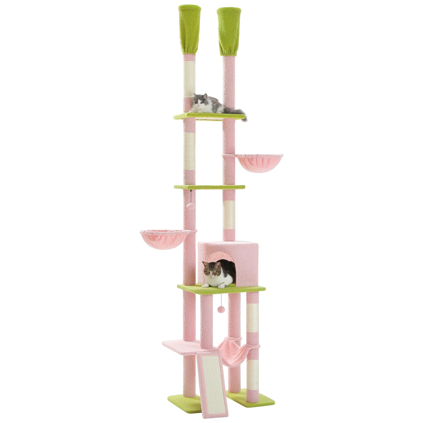 Cactus Cat Tree Floor to Ceiling, Cat Tower 7 Tiers, Cat Climbing Tree with Cozy Hammocks and Condos 5 Platforms, Scratching Posts