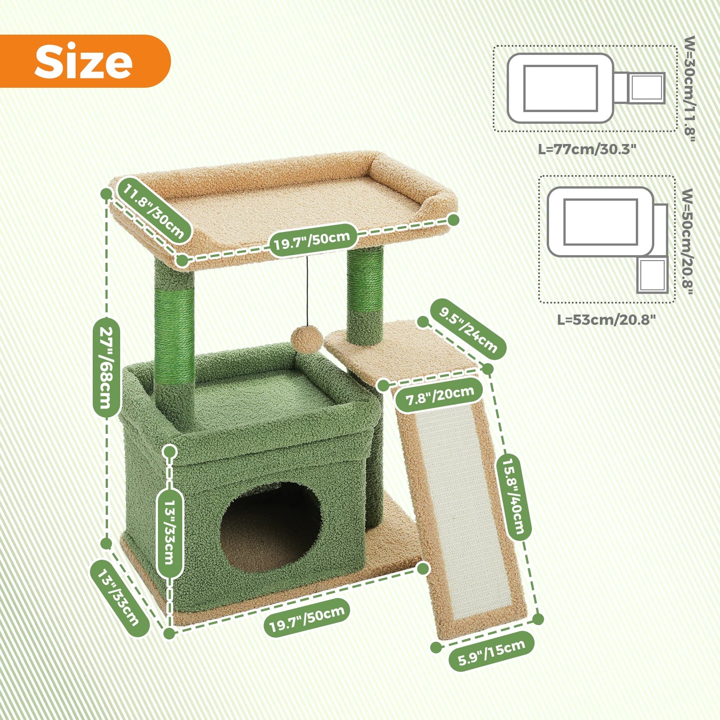 Small Cat Tree for Indoor Cat, Tower with Sisal Scratching Post and Pad, Wide Top Perch , Large Cat Condo ,Cat Scratchers, Cat Toys