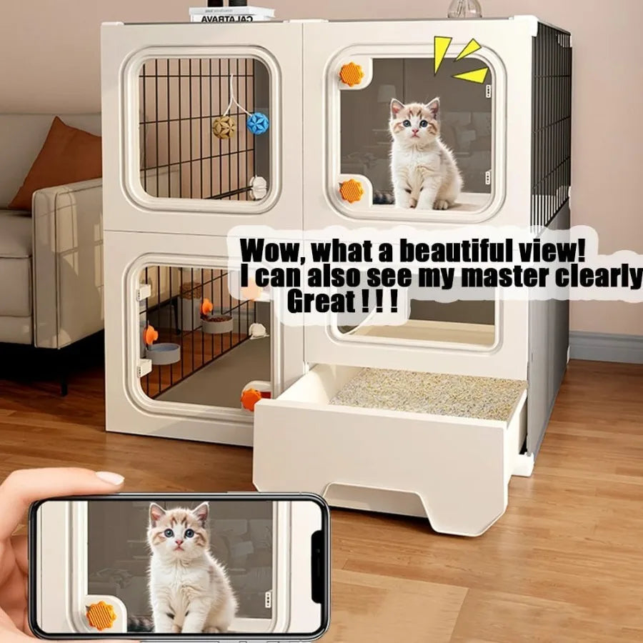 Cat Cage Enclosure with Litter Box, Cat Playpen Detachable Metal, Cat Cage Indoor and Outdoor, Ferret Cage, Rabbit Cage