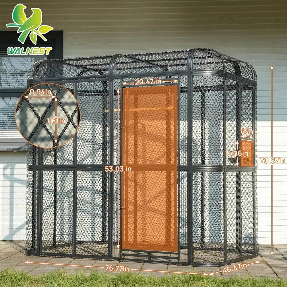 Outdoor Parrot Cage, 6.4x3.87x5.91ft, Silver, for Macaw, Budgie, Conure, Lovebird, Parakeet, Cockatiel. Heavy Duty