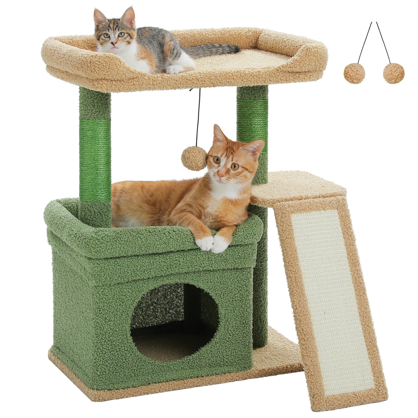 Small Cat Tree for Indoor Cat, Tower with Sisal Scratching Post and Pad, Wide Top Perch , Large Cat Condo ,Cat Scratchers, Cat Toys