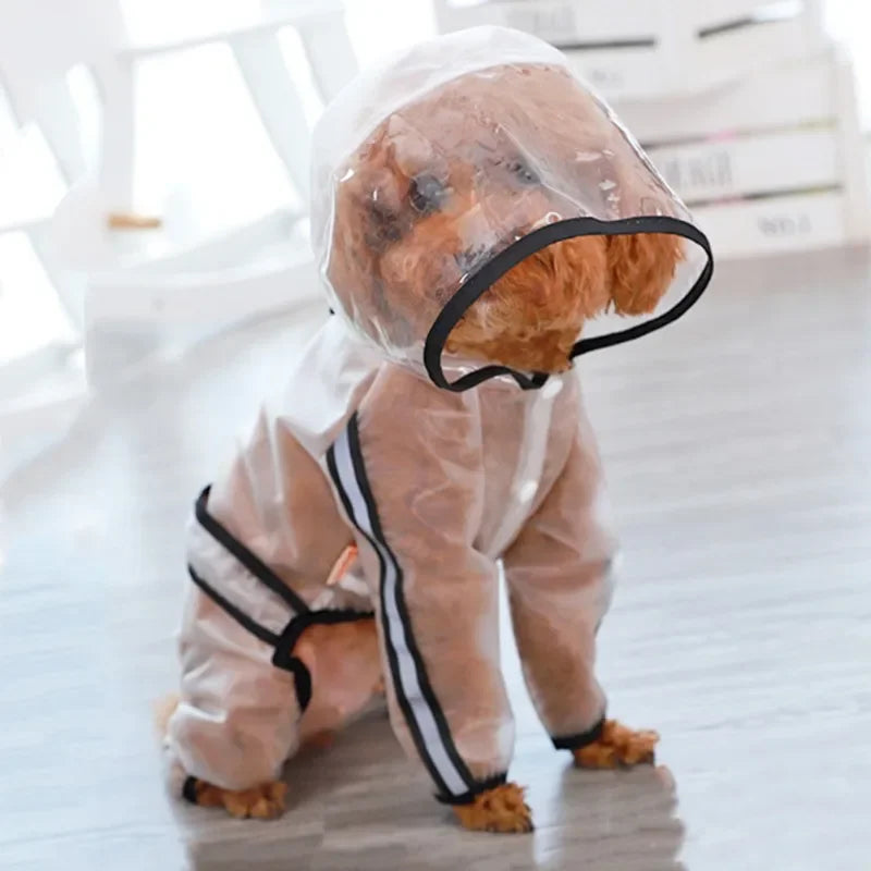 Dog Raincoat, Puppy Four Feet Hooded Transparent Waterproof Windproof Teddy ,Small , Large Dogs Rain Out Clothes For Pets