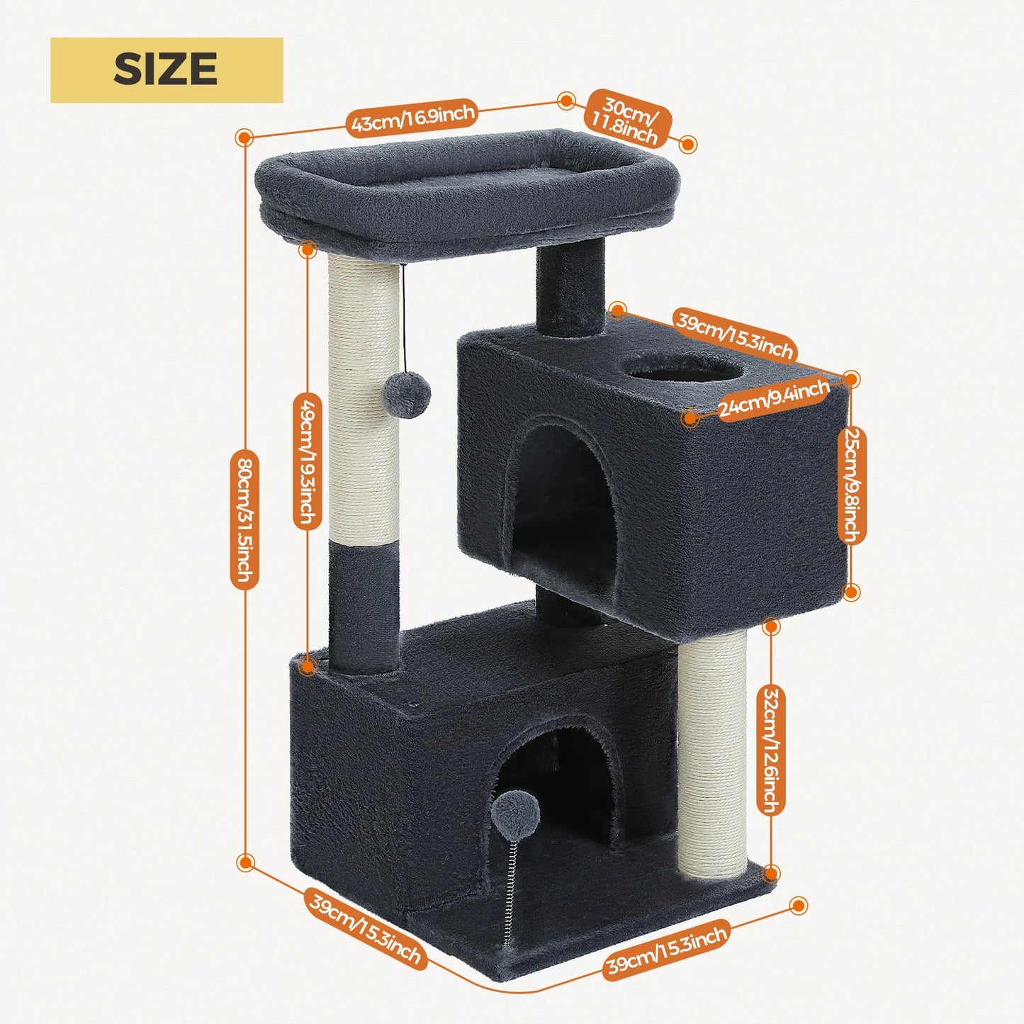 Small Cat Tree, Cat Tower with Natural Sisal Scratching Post, Spacious Top Perch, Private Cat Condo, Perfect for Indoor Cats,,Cat Toy