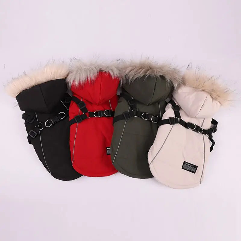 Winter Pet Dog Jacket With Harness, Warm Dog Clothes Waterproof Hooded Coat for Small Medium Dogs Chihuahua French Bulldog Outfit