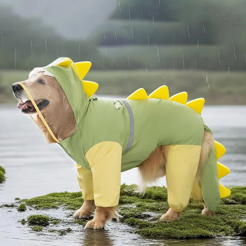 Large Dog Dinosaur Raincoat Golden Retriever Four Legged Waterproof Clothes Pet Summer All Inclusive With Tail Stereo Rain Ponch