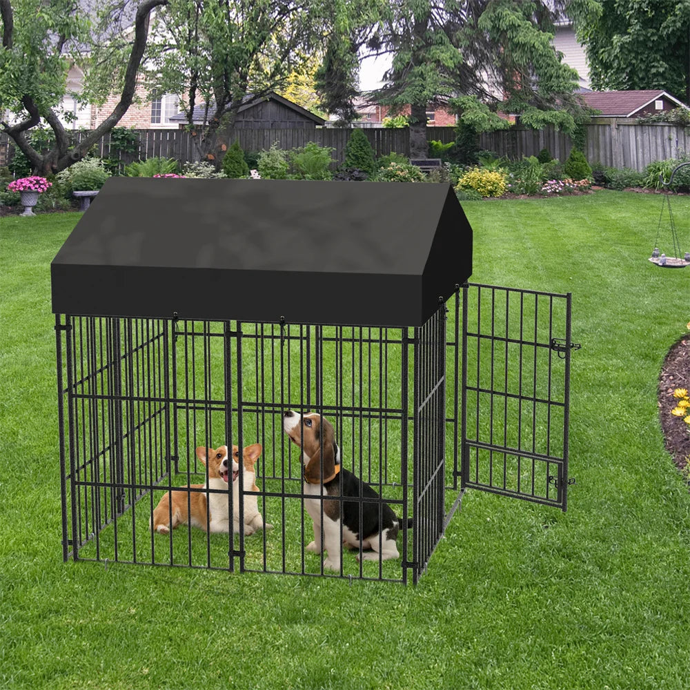 Heavy Duty Large Dog Kennel, Pet Welded Metal Playpen,  Animal Cage with Roof Cover, Pet Run Enclosure , Playpen House Outdoor or Indoor