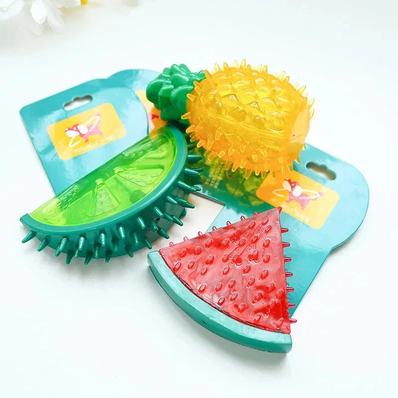 Pet Cooling Chew Toy , Reusable Dog Cat Toy , Teething Summer Cooling, Watermelon,  Pineapple,  Lemon, Durable Ice Frozen Fruit Shape Toys