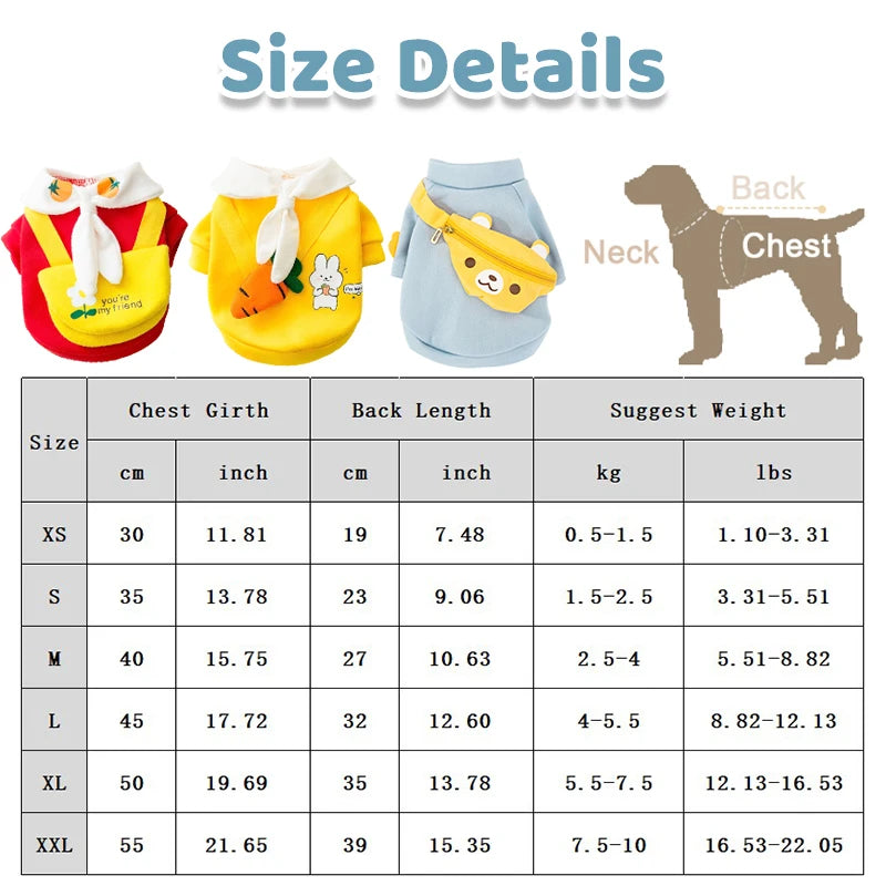Winter Dog Clothes , Cute Cartoon Dog Warm Hoodie, Chihuahua, French Bulldog, Sweatshirt Puppy Outfit, Coat Pet, Dog Costume