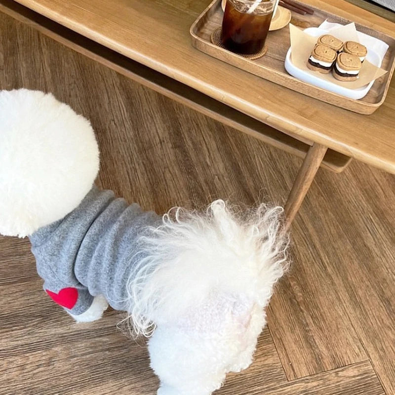Winter Dog Shirt Heart-shaped Patch, Embroidery Sweatshirt, Chihuahua Breathable Warm Shirt, Puppy Outdoor Clothes