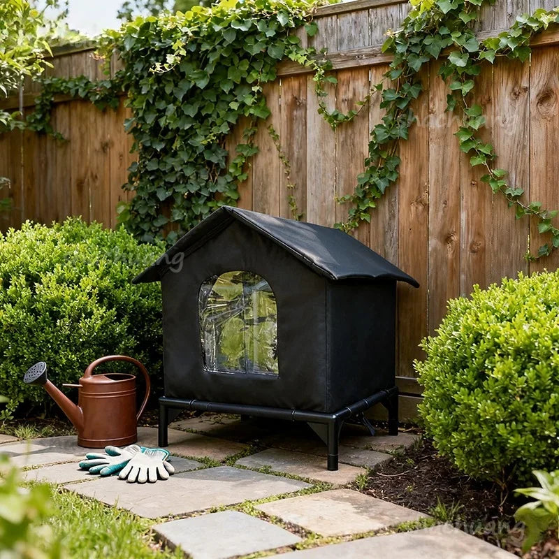 Large Outdoor Insulated Cat & Dog House -Winter Warm Elevated Shelter with Curtain Roof, Sturdy Zipper-Access Door & Stable Base