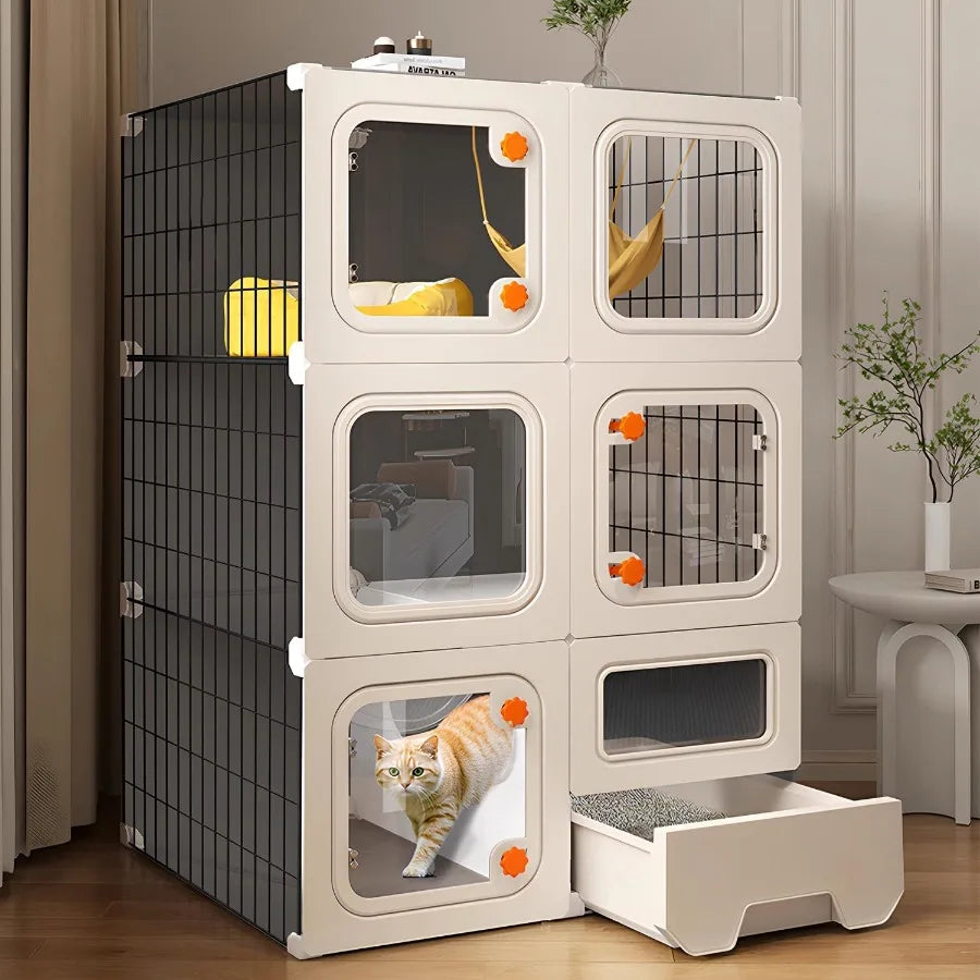 Cat Cage Enclosure with Litter Box, Cat Playpen Detachable Metal, Cat Cage Indoor and Outdoor, Ferret Cage, Rabbit Cage