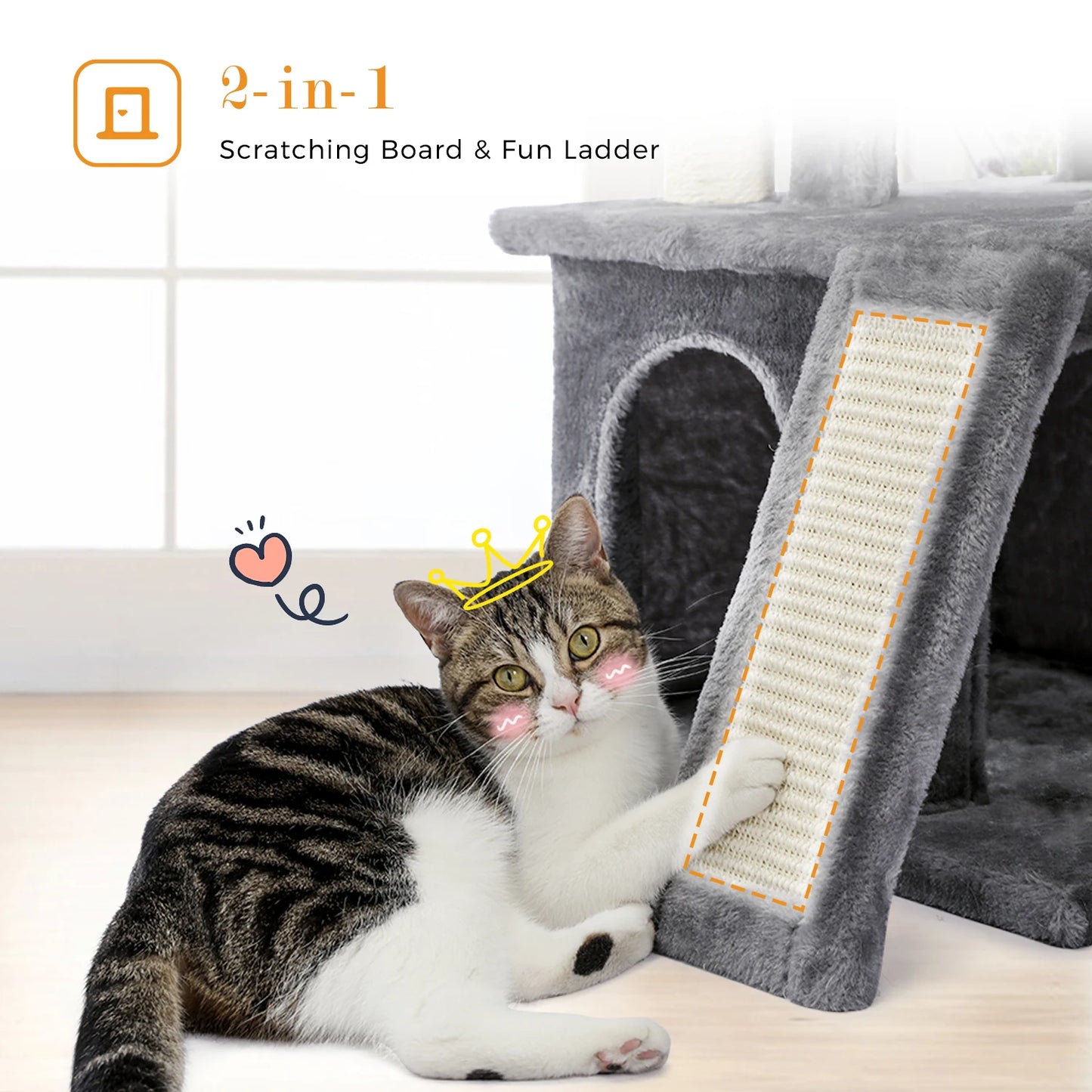Small Cat Tree Tower with Scratching Pad, Two Large Condos, Cat Scratching Post for Indoor, Kitten House Bed, Cat Accessories