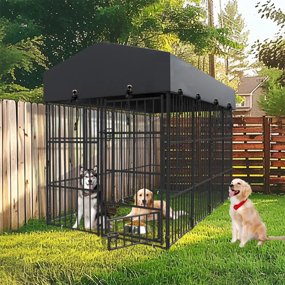 Heavy Duty Large Dog Kennel, Pet Welded Metal Playpen,  Animal Cage with Roof Cover, Pet Run Enclosure , Playpen House Outdoor or Indoor